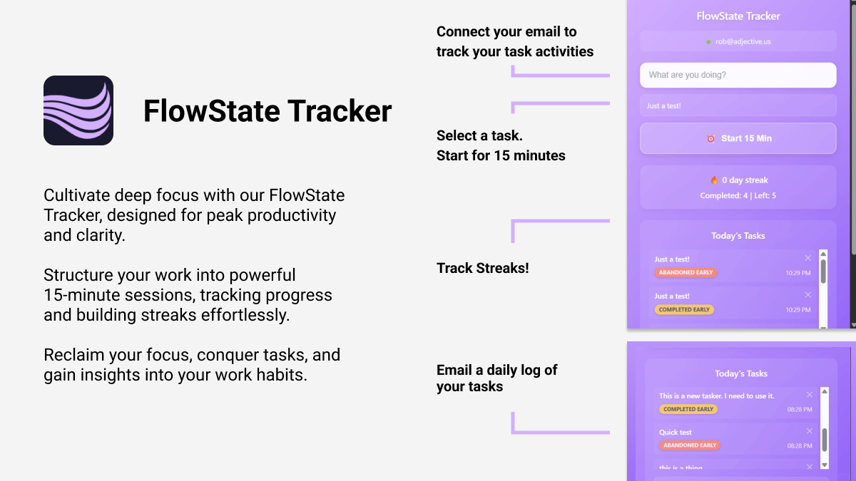 Flowstate Tracker Chrome extension interface