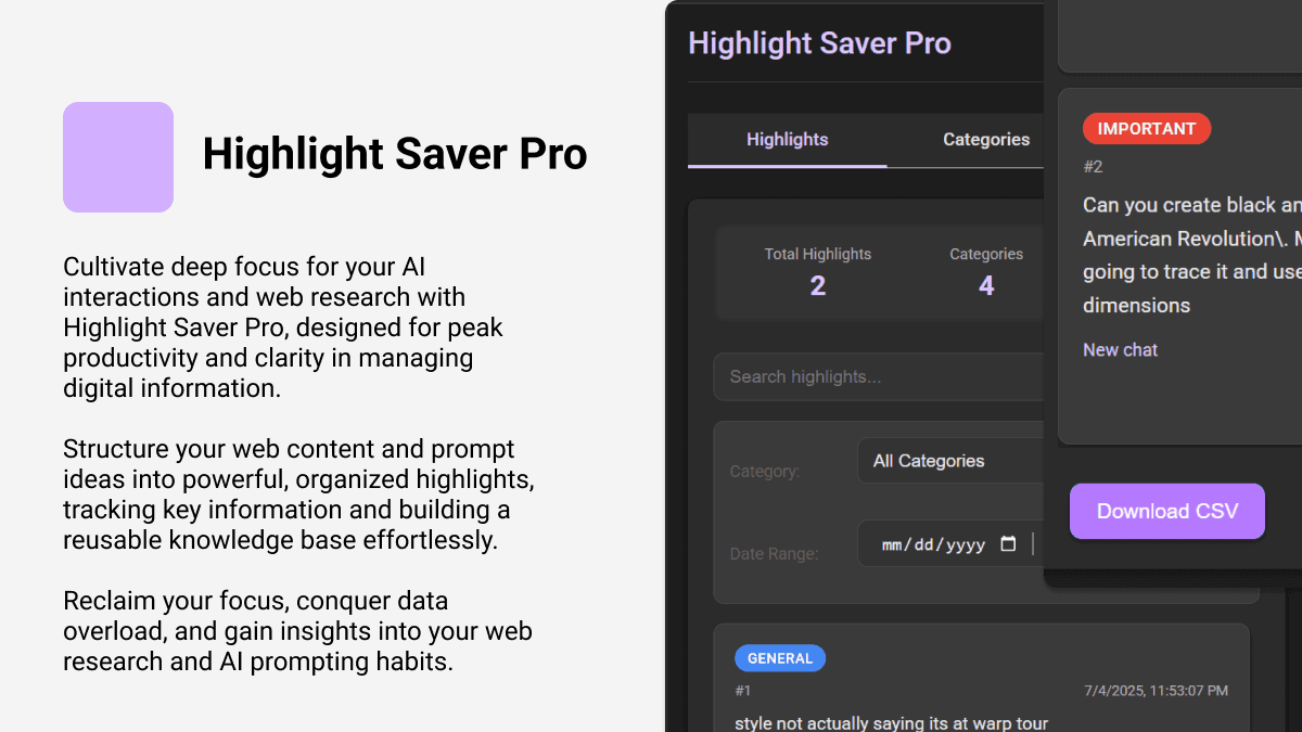 Highlight Saver Pro Chrome extension interface